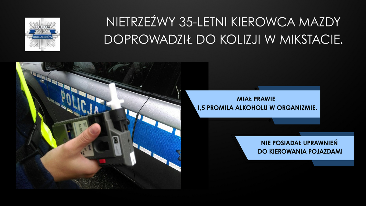 Nietrzeźwy kierowca spowodował kolizję w Mikstacie