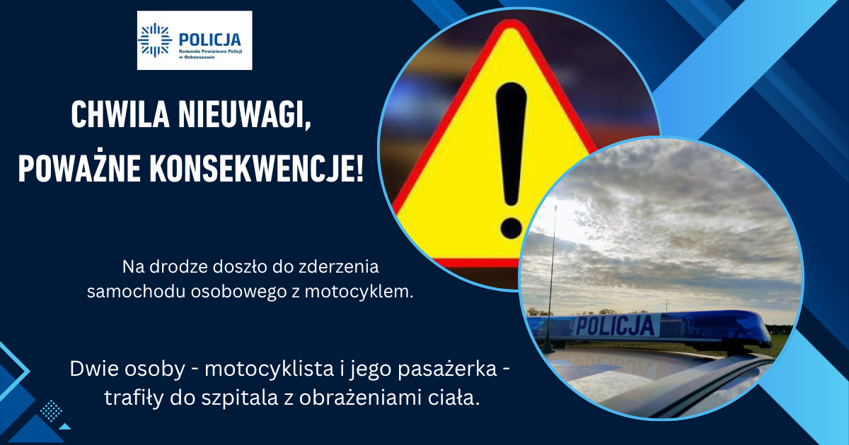 Wypadek samochodu i motocykla w Książenicach