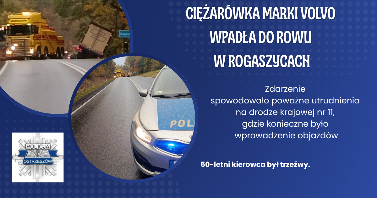Wypadek ciężarówki w Rogaszycach